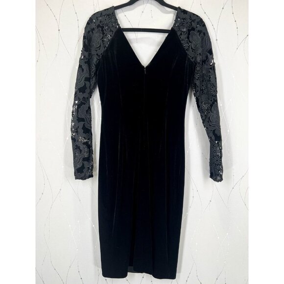 NWT Badgley Mischka Black Velvet and Lace Cocktail Dress $495 - Picture 11 of 15
